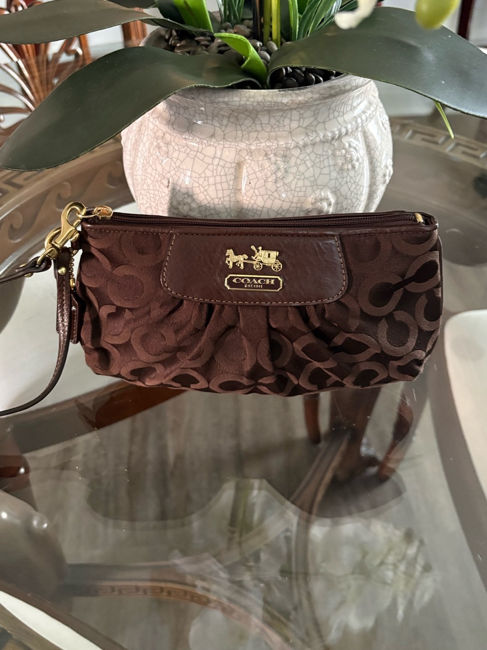 🤎🤎COACH Y2K MADISON OPT ART SIGNATURE BROWN MONOGRAM JACQUARD WRISTLET!🤎🤎